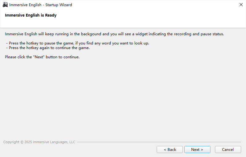 startup wizard: ready page